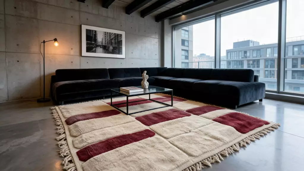 Correctly sized rug anchoring a seating area — VOLZAR
