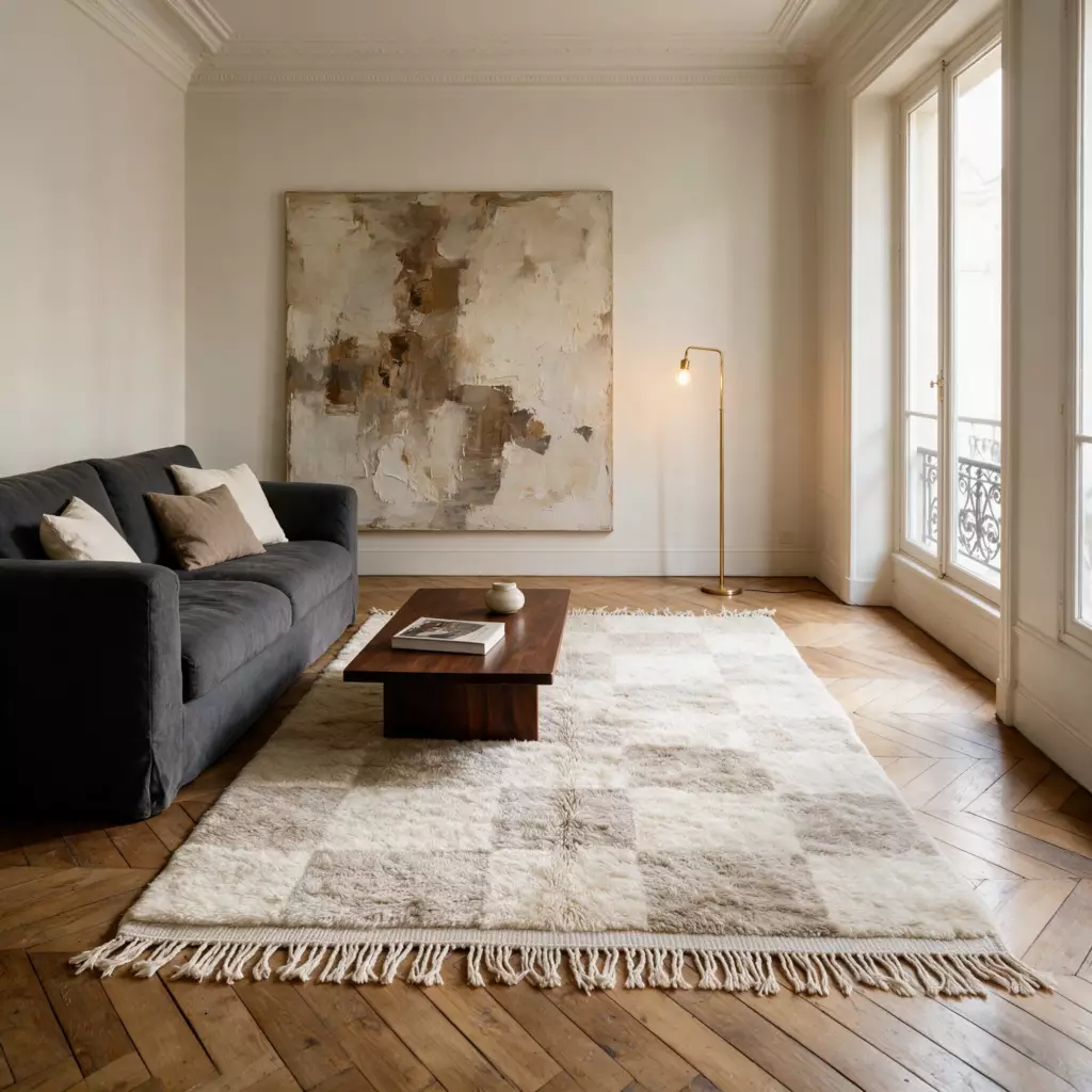 Handmade wool rug in a Parisian apartment interior — VOLZAR
