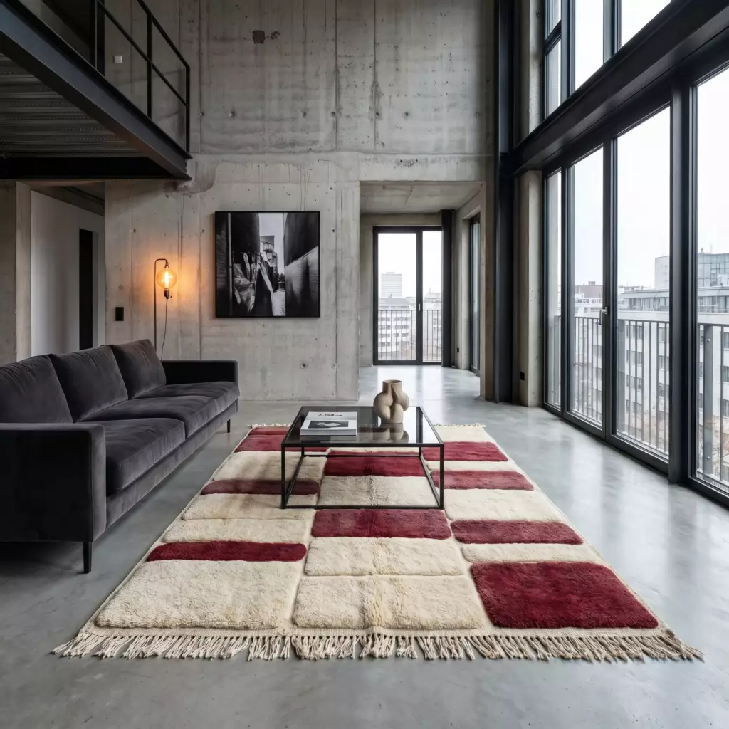 Handmade ivory wool rug in premium home office — VOLZAR